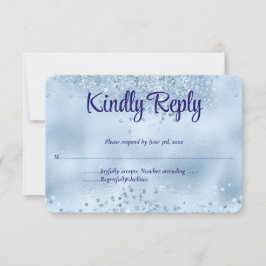 Tarjeta De Confirmación De Asistencia Elegante Purpurina Faux Baby Blue y Boda de Reliev
