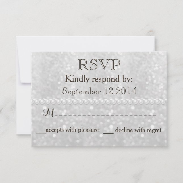 Tarjeta De Confirmación De Asistencia Elegante purpurina  romántico boda de perlas RSPV (Anverso)