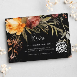 Tarjeta De Confirmación De Asistencia Elegante QR Code Floral Black Boda
