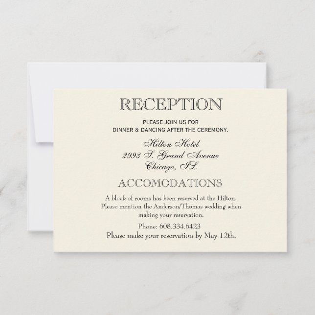 Tarjeta De Confirmación De Asistencia Elegante Recepción de Bodas Simple Tradicional (Anverso)