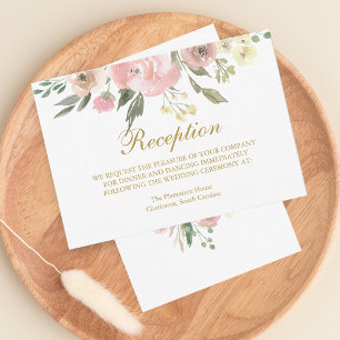 Tarjeta De Confirmación De Asistencia Elegante recepción Rubor Pink Floral Gold Wedding