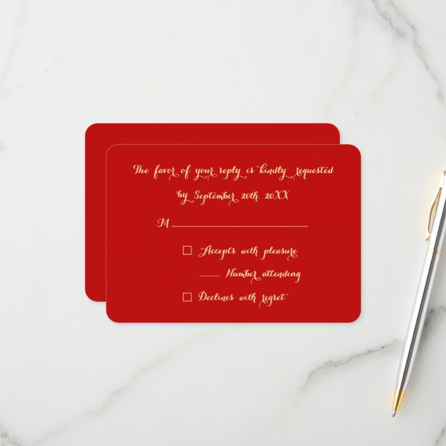 Tarjeta De Confirmación De Asistencia Elegante Red Faux Gold Office Navidades Fiesta res (Anverso/Reverso In Situ)