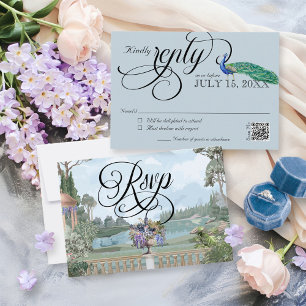 Tarjeta De Confirmación De Asistencia Elegante Regency Era Peacock Vintage Garden Weddin