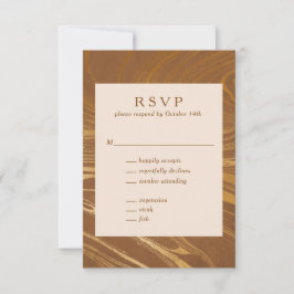 Tarjeta De Confirmación De Asistencia Elegante Resumen Boda Dorado Marble Swirl