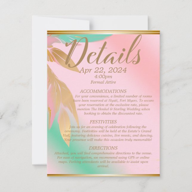 Tarjeta De Confirmación De Asistencia Elegante Resumen Pastel Rosa y Boda de Pescado (Anverso)