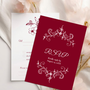 Tarjeta De Confirmación De Asistencia Elegante Romance de época Borgoña Boda Floral