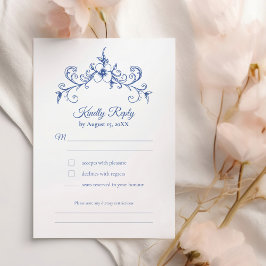 Tarjeta De Confirmación De Asistencia Elegante Romance de época Dusty Blue Floral Boda