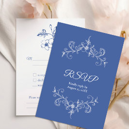 Tarjeta De Confirmación De Asistencia Elegante Romance de época Dusty Blue Floral Boda