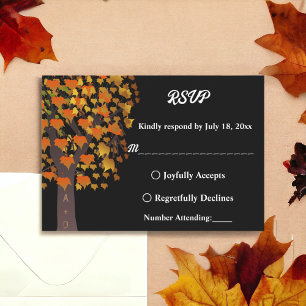 Tarjeta De Confirmación De Asistencia Elegante Romántico Árbol tallado Black Fall Weddin