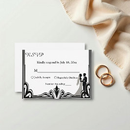 Tarjeta De Confirmación De Asistencia Elegante Romántico Boda Clásico Blanco Y Negro