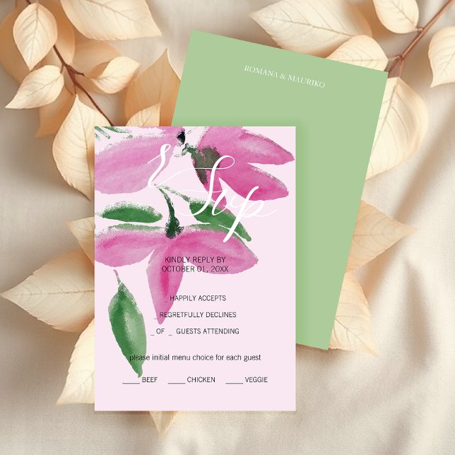 Tarjeta De Confirmación De Asistencia Elegante Romántico Flores Silvestres Rosa (Subido por el creador)