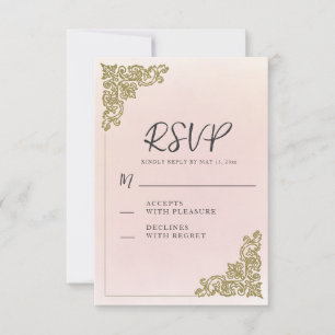 Tarjeta De Confirmación De Asistencia Elegante Romántico Rosa Beige Dorado
