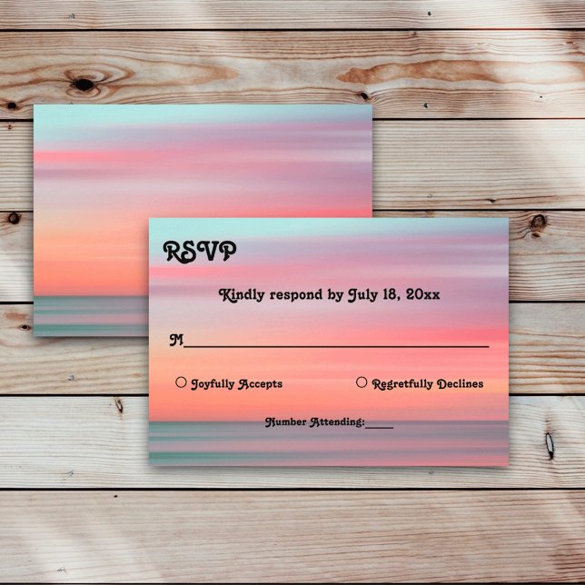 Tarjeta De Confirmación De Asistencia Elegante Romántico Sunset Blue Sky Beach Wedding (Subido por el creador)