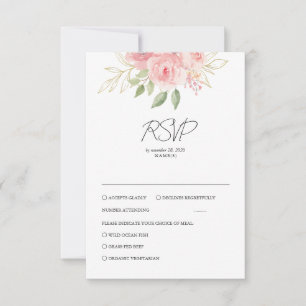 Tarjeta De Confirmación De Asistencia Elegante Rosa Acuarela Dorada Floral Boda