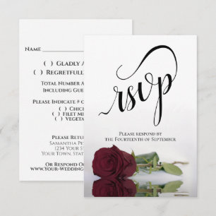 Tarjeta De Confirmación De Asistencia Elegante Rosa Boda de Borgoña de larga data