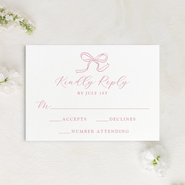 Tarjeta De Confirmación De Asistencia Elegante Rosa Boda de Bow Rosado (Subido por el creador)