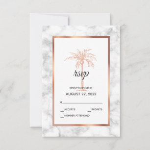 Tarjeta De Confirmación De Asistencia Elegante Rosa Boda de Palm Tree de cobre de cobre