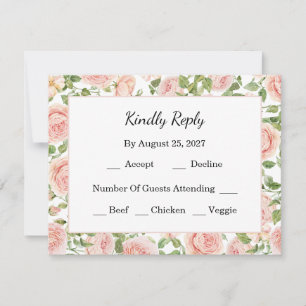 Tarjeta De Confirmación De Asistencia Elegante Rosa Botánica Floral Rosa de Boda