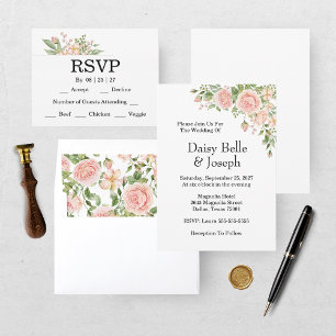Tarjeta De Confirmación De Asistencia Elegante Rosa Botánica Floral Rosa de Boda