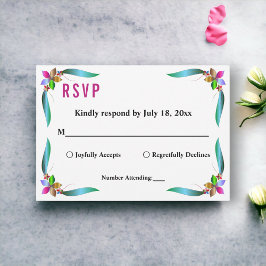 Tarjeta De Confirmación De Asistencia Elegante Rosa  brillante Boda floral moderno