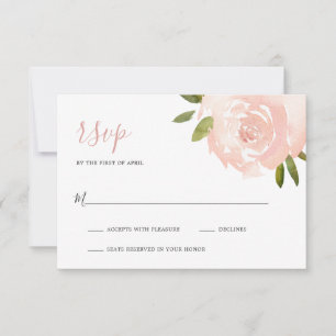 Tarjeta De Confirmación De Asistencia Elegante Rosa con flores  Rubor Boda rosa