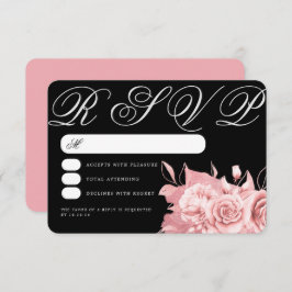Tarjeta De Confirmación De Asistencia Elegante Rosa de Boda Relieve metalizado floral de