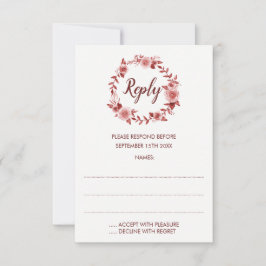 Tarjeta De Confirmación De Asistencia Elegante Rosa de Borgoña Wreath Reply Cards