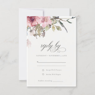 Tarjeta De Confirmación De Asistencia Elegante Rosa Dusky Rubor Boda Floral de Flor Silv