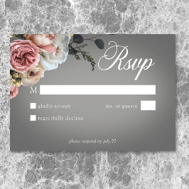 Tarjeta De Confirmación De Asistencia Elegante Rosa floral blanco rosado Boda gris
