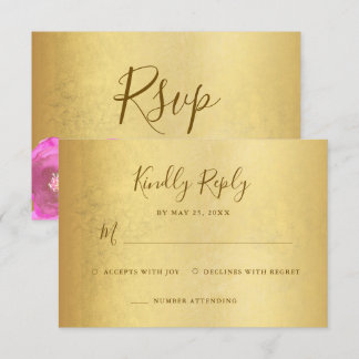 Tarjeta De Confirmación De Asistencia Elegante Rosa Magenta Floral Bat Mitzvah Dorado