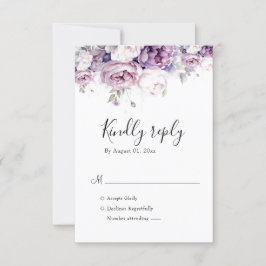 Tarjeta De Confirmación De Asistencia Elegante Rosa morado acuarela Boda floral