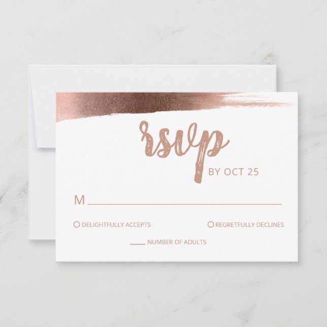 Tarjeta De Confirmación De Asistencia Elegante Rosa  Oro Boda moderno simple (Anverso)