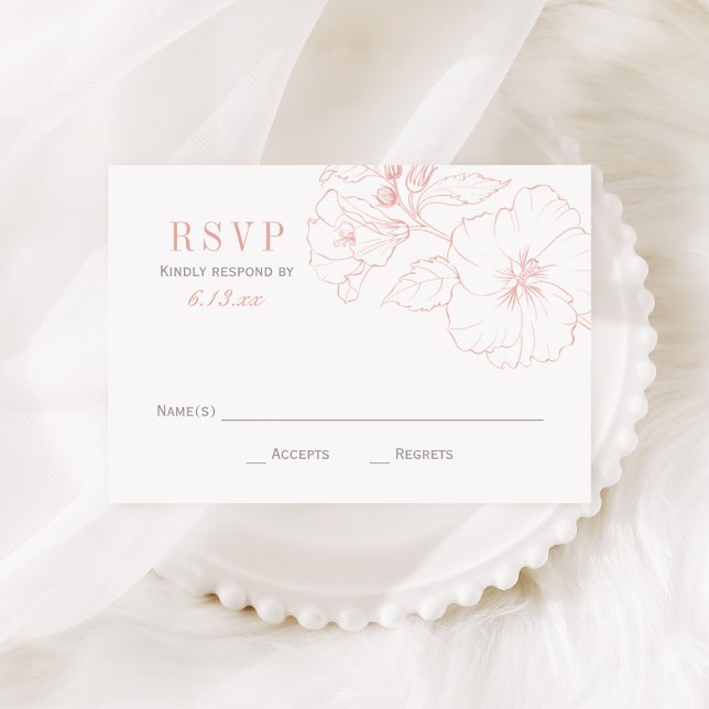 Tarjeta De Confirmación De Asistencia Elegante Rosa Oro Hibiscus Flowers Boda (Subido por el creador)