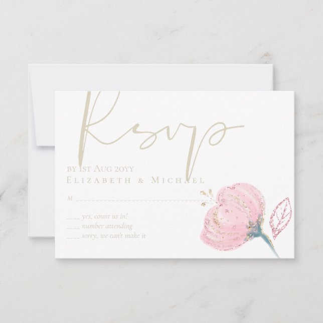 Tarjeta De Confirmación De Asistencia Elegante Rosa Oro Moderno Boda Sparkle (Anverso)
