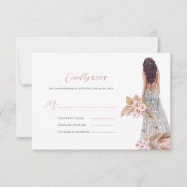 Tarjeta De Confirmación De Asistencia Elegante Rosa Pampas Vestido de Grasa Quinceañera