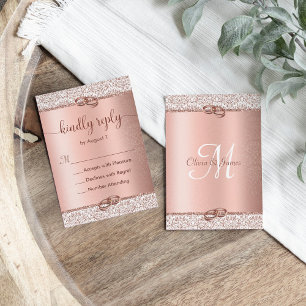 Tarjeta De Confirmación De Asistencia Elegante Rosa Purpurina de oro Boda