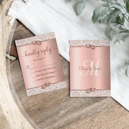 Tarjeta De Confirmación De Asistencia Elegante Rosa Purpurina de oro Boda