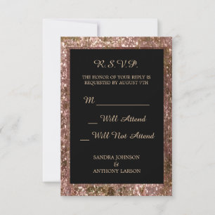 Tarjeta De Confirmación De Asistencia Elegante Rosa Purpurina de oro Boda R.S.V.P.