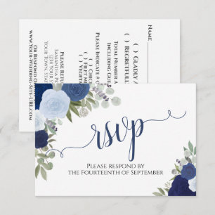 Tarjeta De Confirmación De Asistencia Elegante Rosas azules de caligrafía floral Boda RS