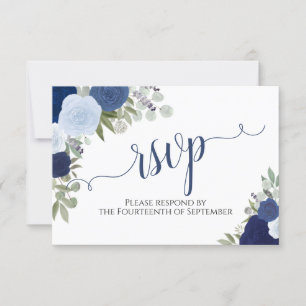 Tarjeta De Confirmación De Asistencia Elegante Rosas azules de caligrafía floral Boda RS
