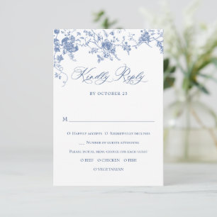 Tarjeta De Confirmación De Asistencia Elegante Rosas franceses azules Boda de tela de ja