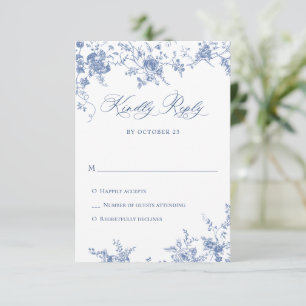 Tarjeta De Confirmación De Asistencia Elegante Rosas franceses azules Boda de tela de ja