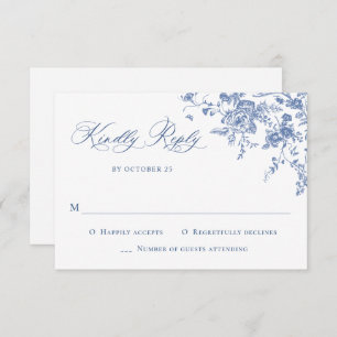 Tarjeta De Confirmación De Asistencia Elegante Rosas franceses azules Boda de tela de ja