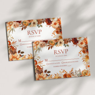 Tarjeta De Confirmación De Asistencia Elegante Rústica Boda Floral Otoño
