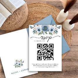 Tarjeta De Confirmación De Asistencia Elegante Rústico Dusty Blue Floral Wedding Tarjeta