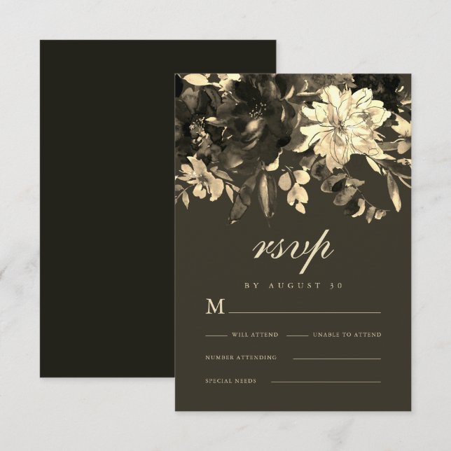 Tarjeta De Confirmación De Asistencia Elegante Rústico Grito Floral Chocolate Brown (Anverso / Reverso)