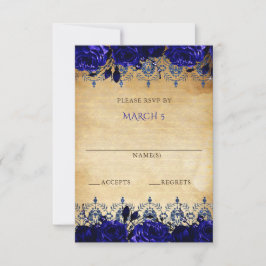 Tarjeta De Confirmación De Asistencia Elegante Rústico Vintage Floral Azul Real