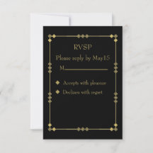 Elegante RVSP Art Déco negro y dorado