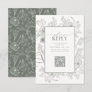 Tarjeta De Confirmación De Asistencia Elegante Sage Green Boda QR Code Responder