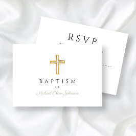 Tarjeta De Confirmación De Asistencia Elegante Sage Green Religioso Cross Boy Baptism